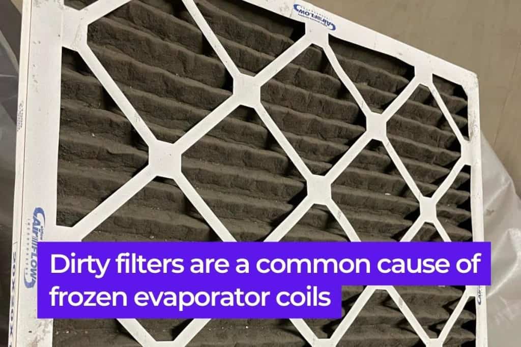 dirty furnace filter covered in fine dust